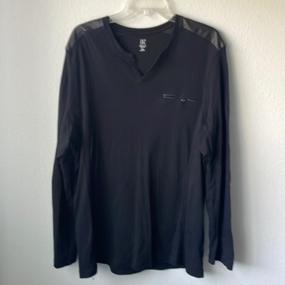 Inc top XXL black with faux leather trim long sleeve